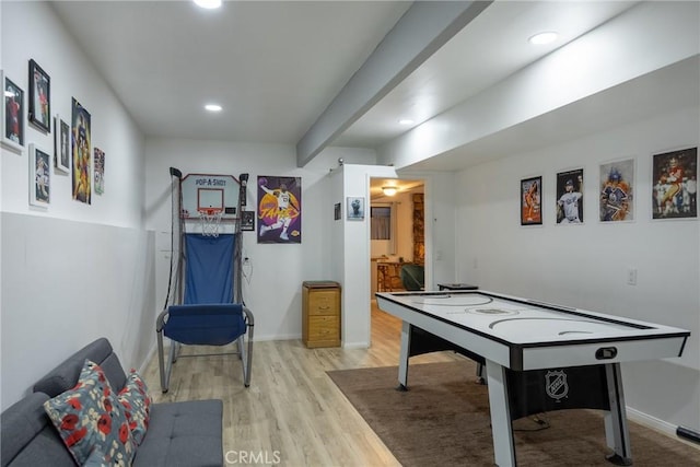 game room featuring light hardwood / wood-style floors