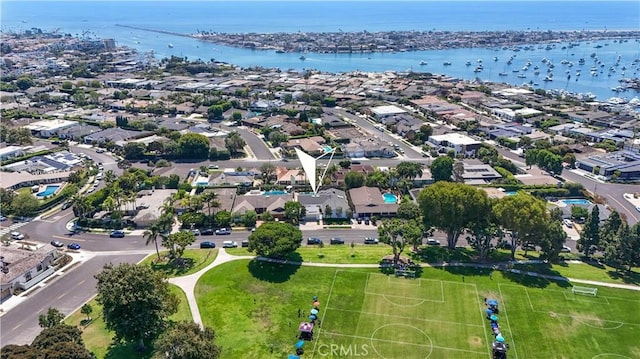 aerial view with a water view