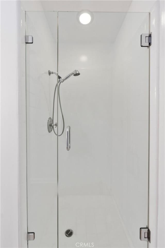 bathroom featuring a shower with shower door