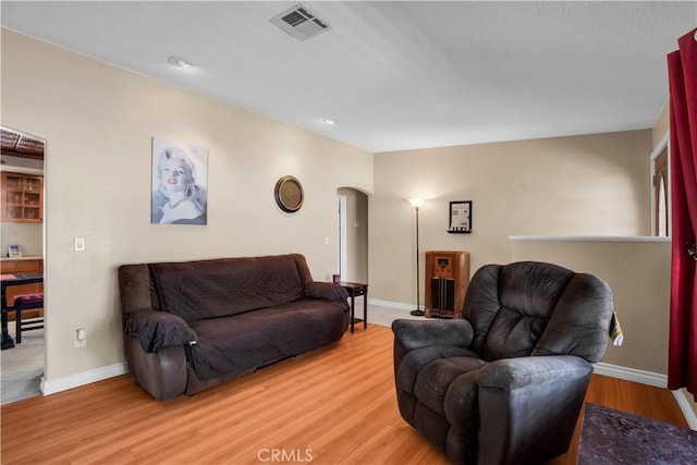 living room with light hardwood / wood-style flooring