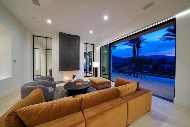 living room with a mountain view