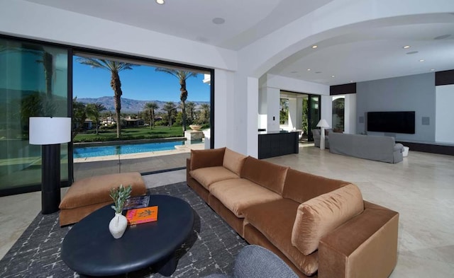 living room with a mountain view