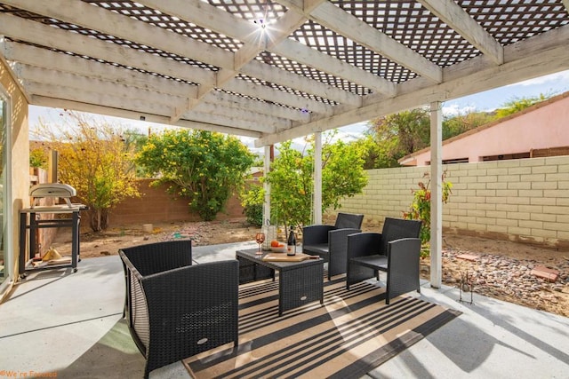 view of patio with outdoor lounge area and a pergola