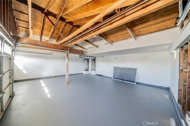 garage with strapped water heater