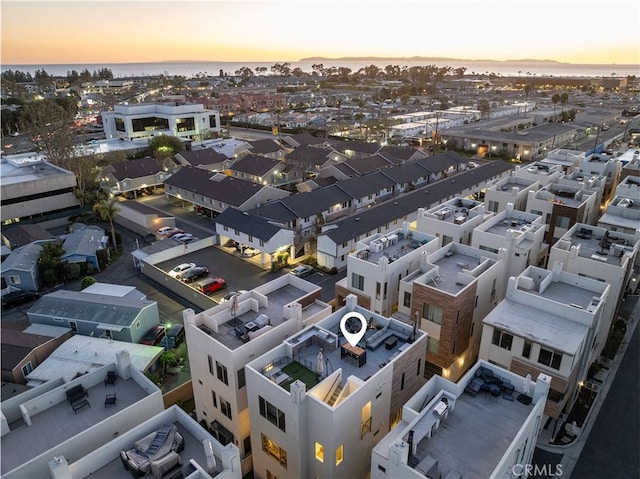 view of aerial view at dusk