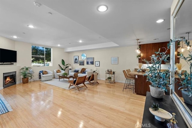 living room featuring light wood-type flooring