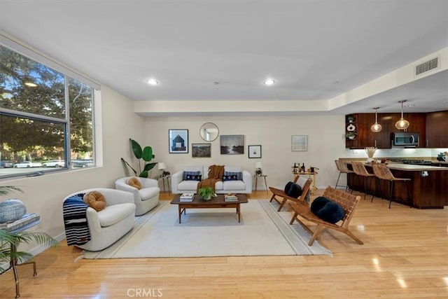 living room featuring light wood-type flooring