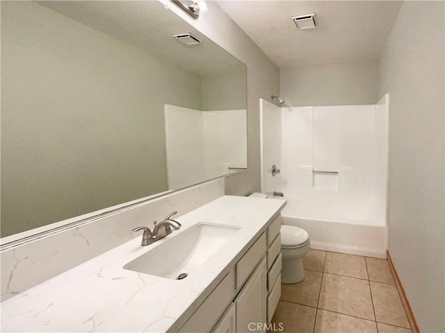 full bathroom featuring tile patterned floors, vanity, toilet, and shower / bathing tub combination