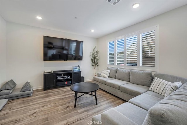 living room with light wood-type flooring