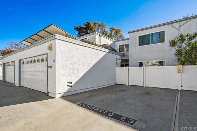 exterior space featuring a garage