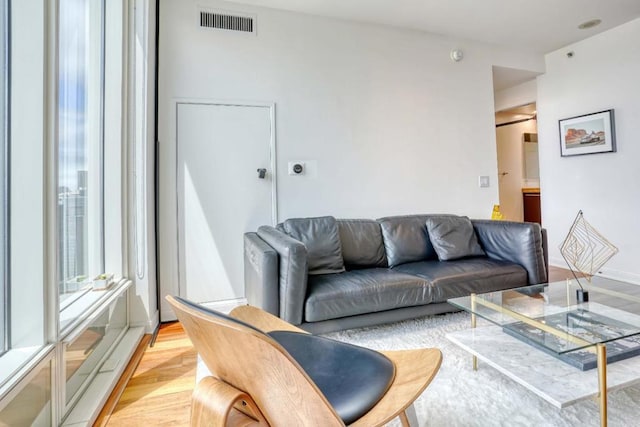 living room with light wood-type flooring