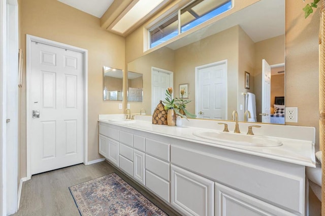 bathroom with wood-type flooring and vanity