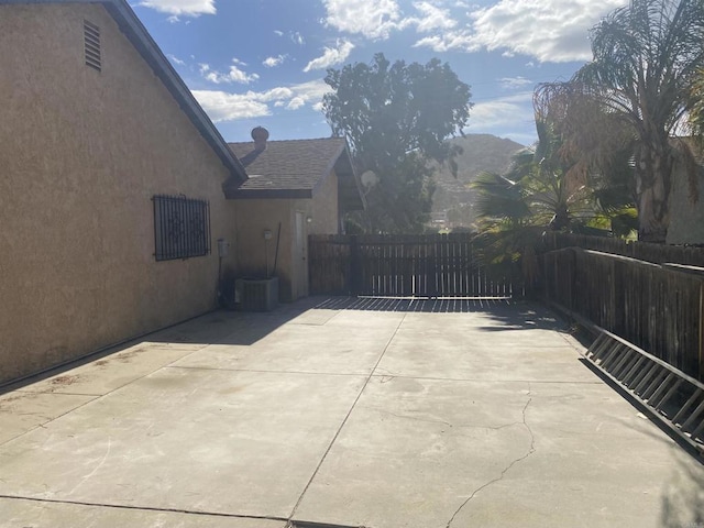 view of patio featuring a mountain view