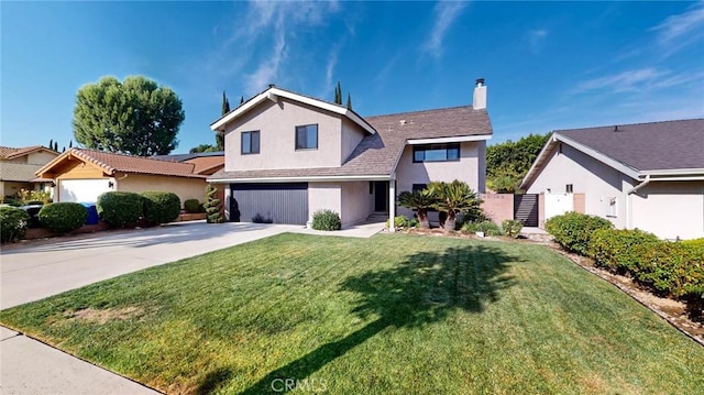 view of front property with a garage and a front yard