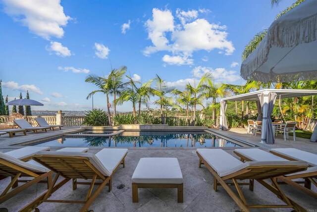 view of swimming pool with a patio area