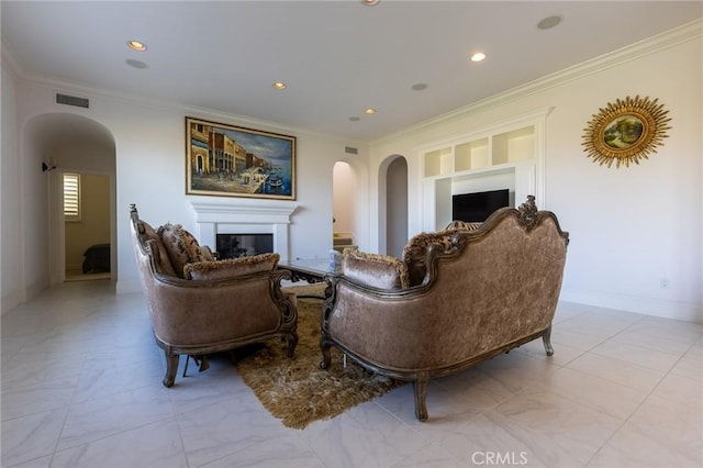 living room featuring ornamental molding