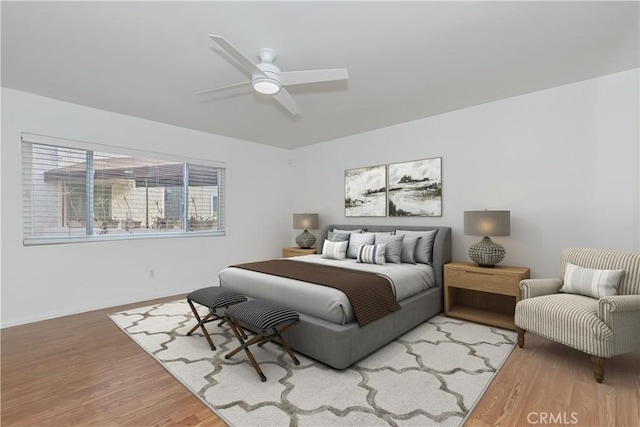 bedroom featuring ceiling fan and wood-type flooring