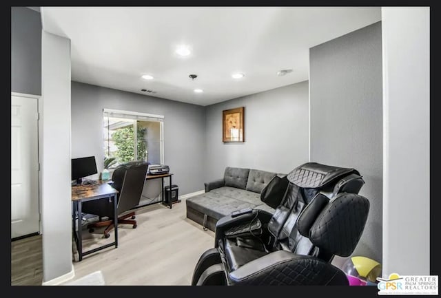 home office featuring light hardwood / wood-style floors