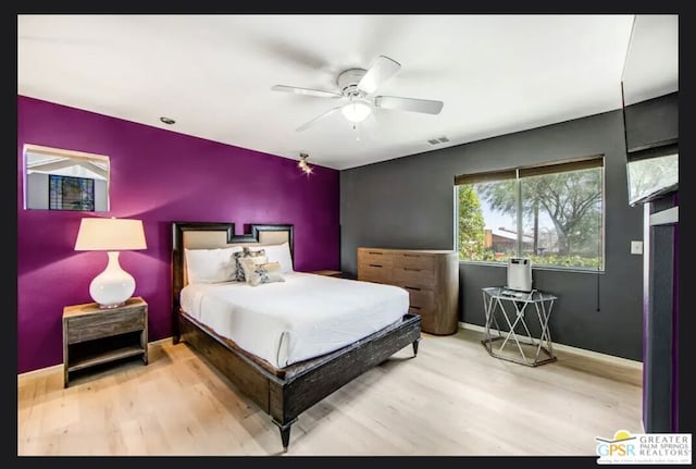 bedroom featuring ceiling fan and hardwood / wood-style floors