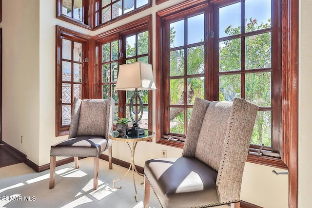 sitting room with light carpet