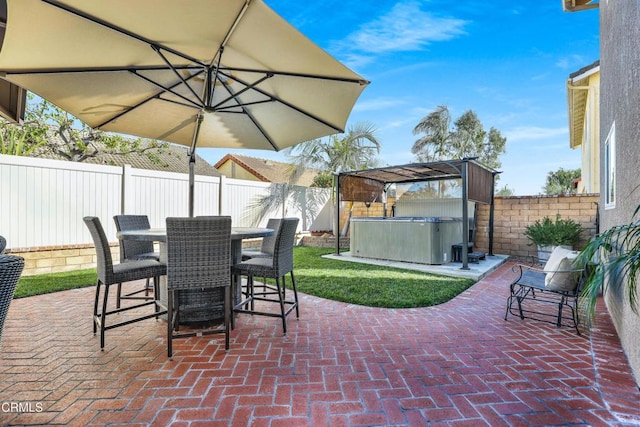 view of patio featuring a hot tub