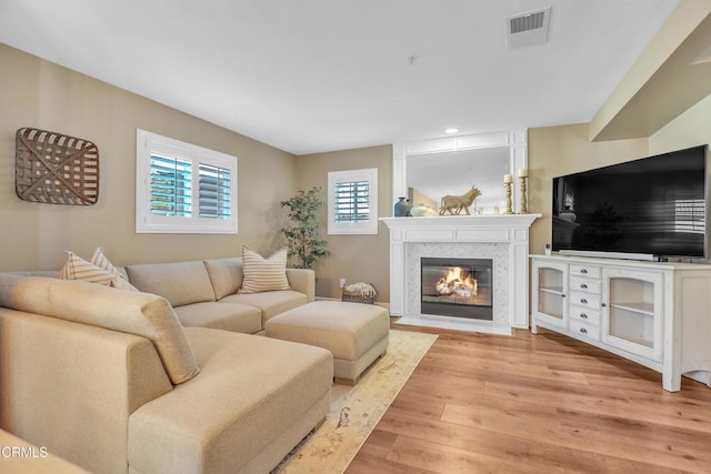 living room with light wood-type flooring