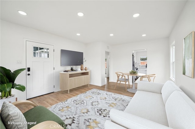 living room with light wood-type flooring