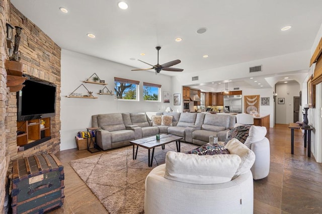 living room with ceiling fan