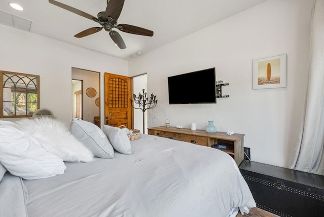 bedroom featuring ceiling fan