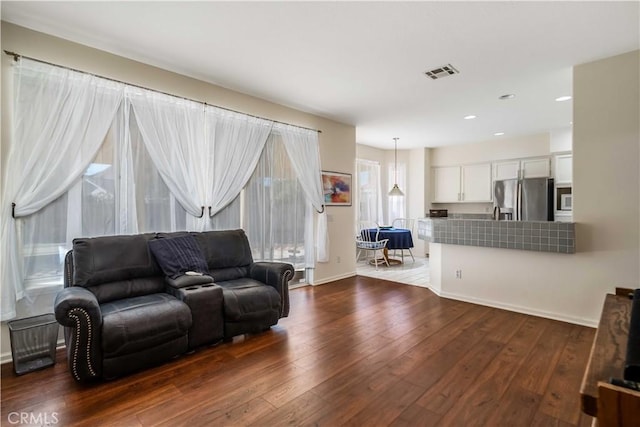 living room featuring dark hardwood / wood-style flooring