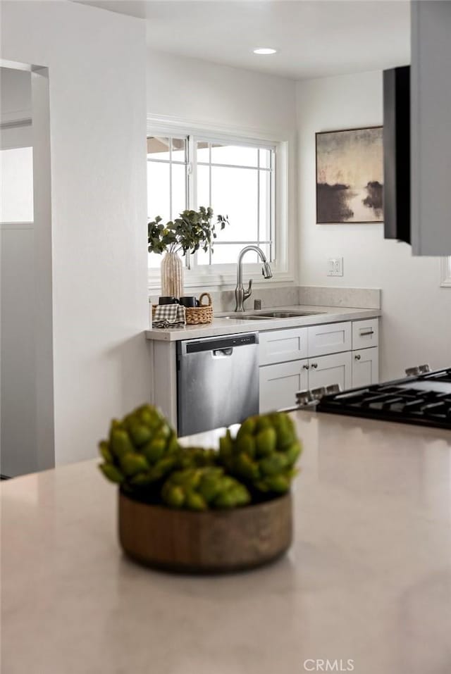 kitchen featuring dishwasher, sink, and white cabinetry