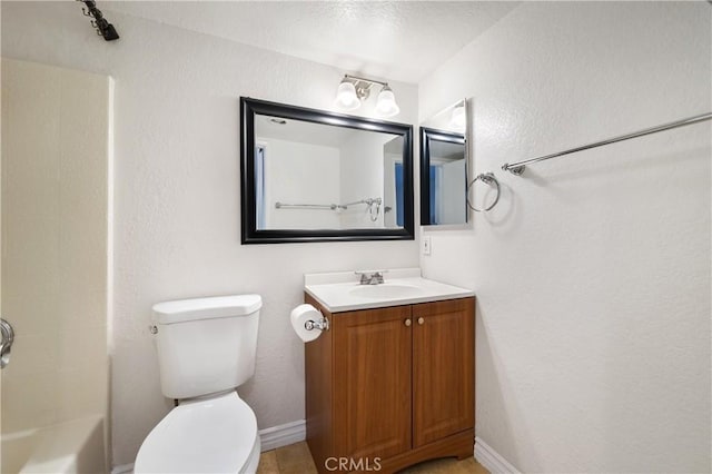 full bathroom with shower / bathtub combination, vanity, and toilet