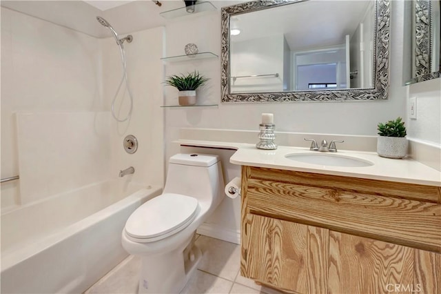 full bathroom featuring tile patterned flooring, vanity, shower / bathtub combination, and toilet