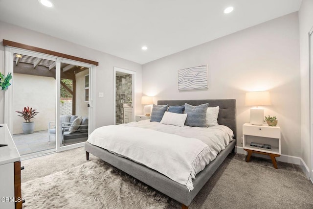 bedroom featuring carpet floors and access to outside