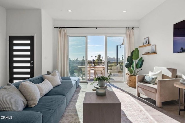 living room with light hardwood / wood-style floors