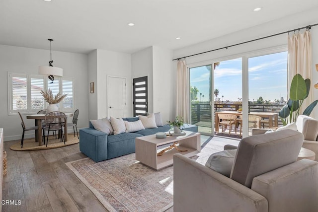 living room with light hardwood / wood-style floors