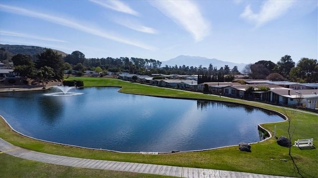 view of water feature featuring a residential view and a mountain view