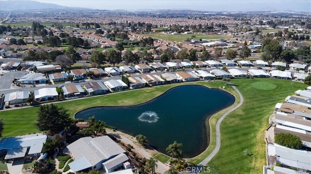 aerial view featuring a water view and a residential view