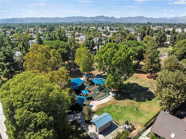 bird's eye view with a mountain view