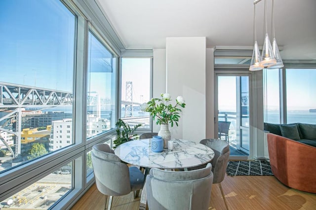 sunroom featuring a water view and a wealth of natural light