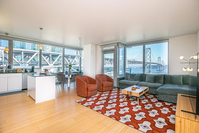 living room with light hardwood / wood-style floors