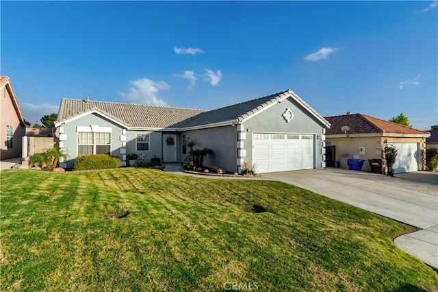 single story home featuring a garage and a front yard