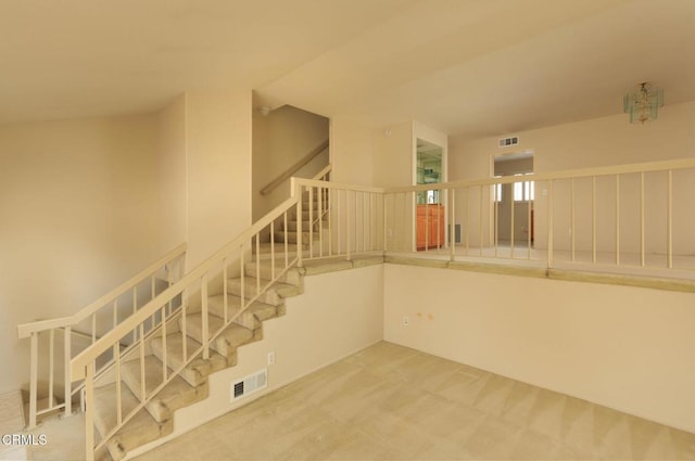 stairway featuring carpet floors