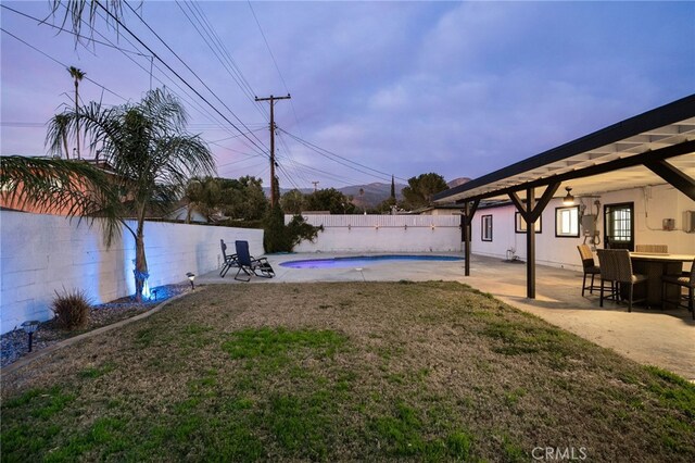 view of yard featuring a patio area and a fenced in pool