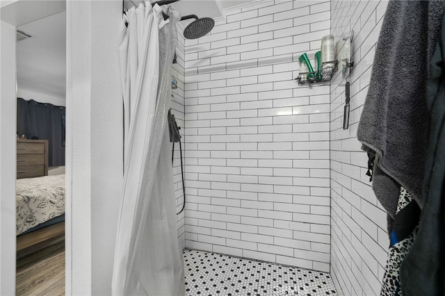 bathroom with a shower with curtain