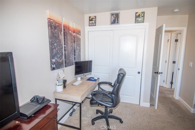 view of carpeted home office