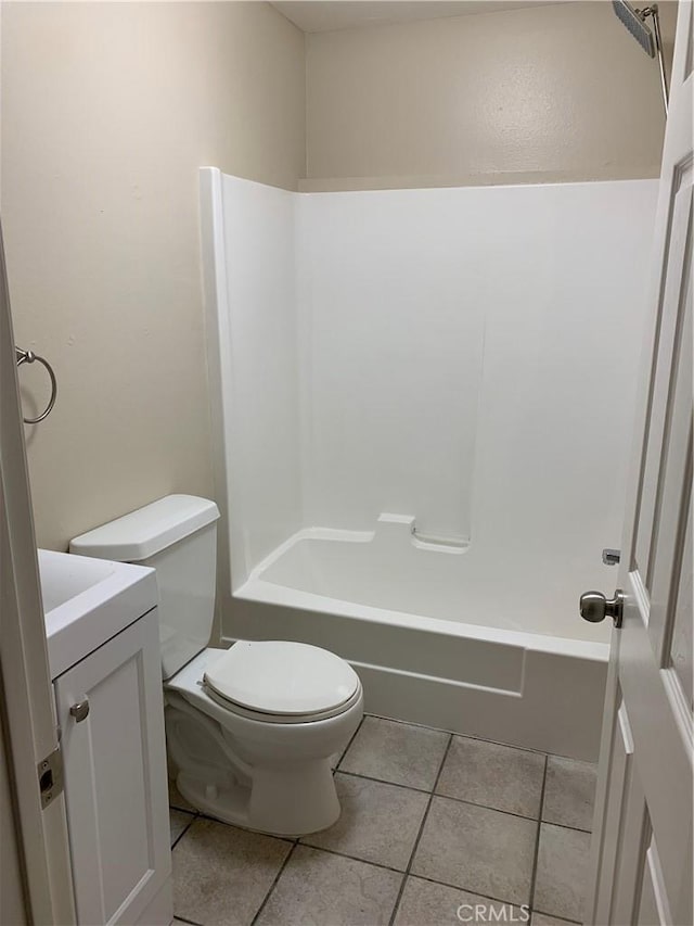 full bathroom featuring shower / bathtub combination, vanity, toilet, and tile patterned flooring