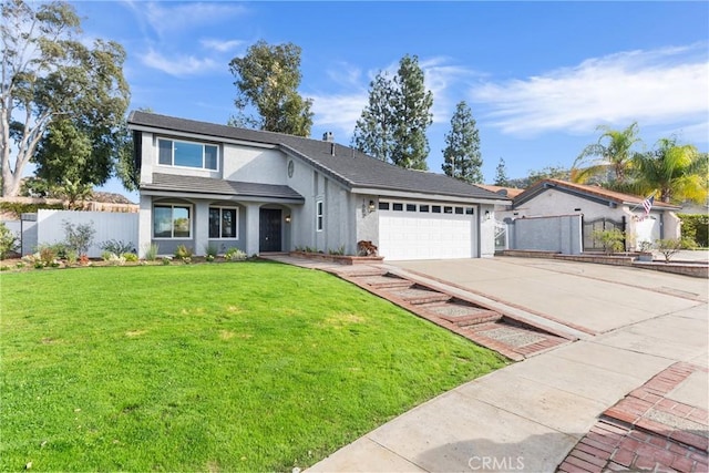 view of front of house with a front yard and a garage