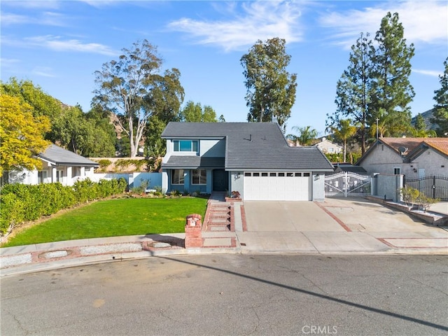 view of front property featuring a front lawn and a garage