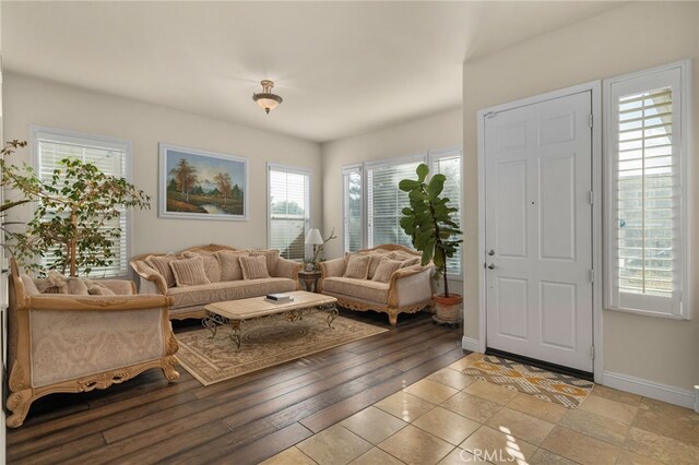 living room with light hardwood / wood-style flooring